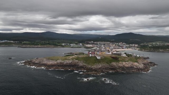 Faro Punta Atalaya en San Cibrao Lugo a vista de drone