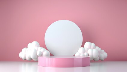 Fototapeta premium Pink Podium with Heart-Shaped Clouds - Valentine's Day Backdrop