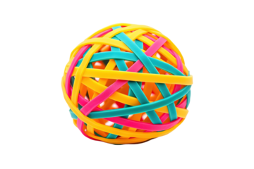 A Colorful Rubber Band Ball Against a White Background on a White or Clear Surface PNG Transparent Background