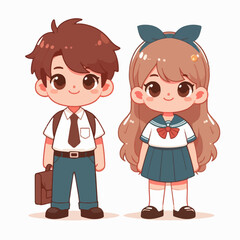cute chibi characters school children