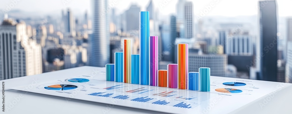Poster close-up of a colorful graph showing data performance, with copy space, more clarity with clear ligh