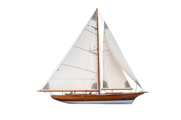 A Classic Wooden Sailing Yacht Gracefully Navigates Calm Waters on a White or Clear Surface PNG Transparent Background