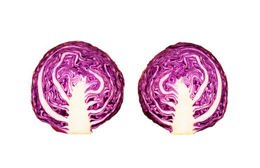 Fototapeta premium Fresh of purple cabbage (half sliced)on color background.Natural vegetable, healthy vegetarian food.die cut with transparency