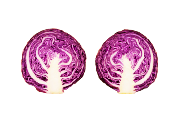 Fresh of purple cabbage (half sliced)on color background.Natural vegetable, healthy vegetarian food.die cut with transparency
