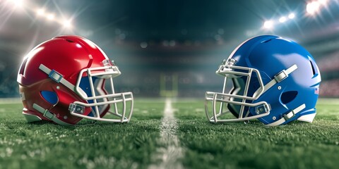 Red & Blue Football Helmets - Super Bowl Poster Design