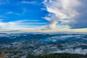Da Sar Valley covered in clouds at sunset, Lac Duong, Lam Dong, Vietnam