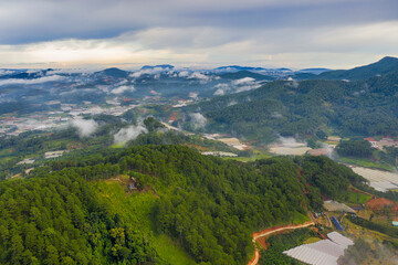 Da Sar Valley covered in clouds at sunset, Lac Duong, Lam Dong, Vietnam