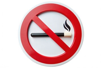 Red circle with a white interior and a black cigarette symbol crossed out, indicating prohibition of smoking, on a white background.