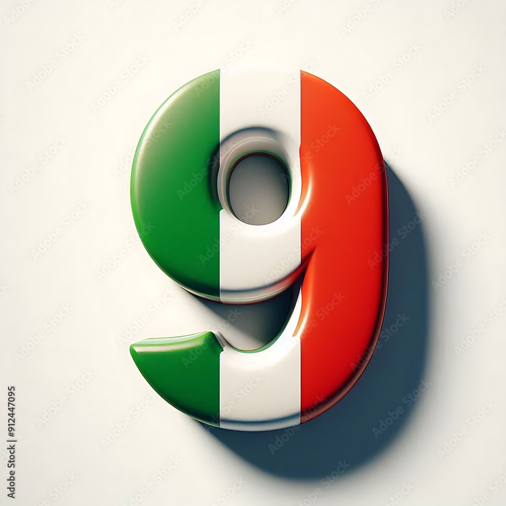 Poster the number nine is surrounded by a green and red border. the border is made of a material that gives