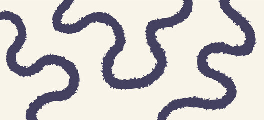 Fototapeta premium Abstract textured minimalistic background with black wavy line. Backdrop with organic curvy curly stripe. Wave line art