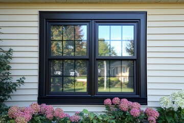 Black Frame Single Hung Vinyl Window