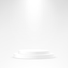 Gray studio room background. Gray and white background vector 3d with podium. Empty room with light effect. Space for selling products on the website. Round stage for showcase.