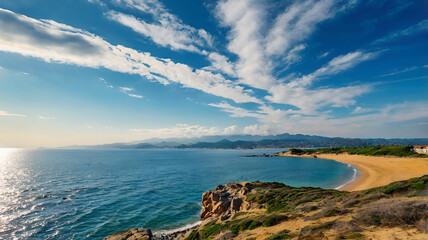 Scenic view of sea against sky background. Ai generative