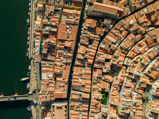 Aerial view of Bosa, a small colourful town near Oristano, Sardinia island, Italy