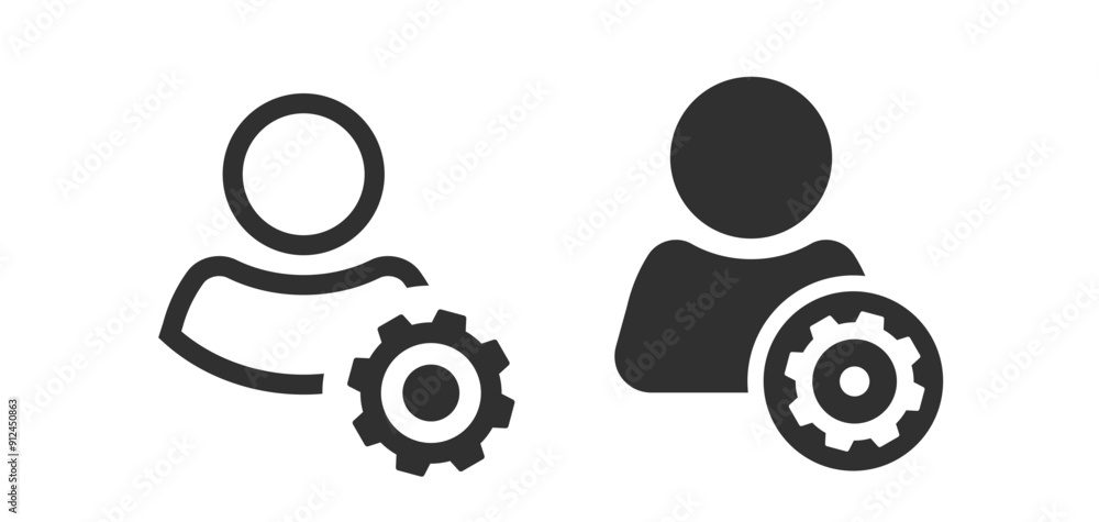 Aufkleber person account data editing cog wheel icon vector simple line outline graphic illustration set, user
