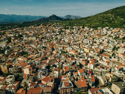 Aerial view of Dorgali, Nuoro, Sardinia, Italy.
