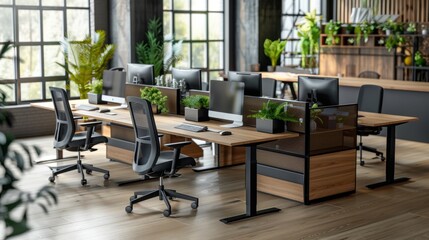 Fototapeta premium Ergonomic Assessment: A thorough evaluation of office equipment and furniture to ensure they support ergonomic principles, enhancing comfort and productivity for employees. 