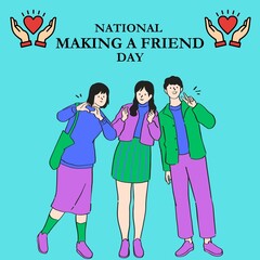 Blue Background National Make a Friend Day Template Design 
