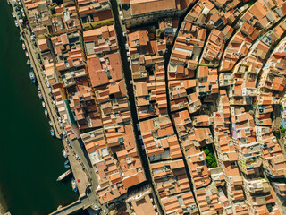 Aerial view of Bosa, a small colourful town near Oristano, Sardinia island, Italy