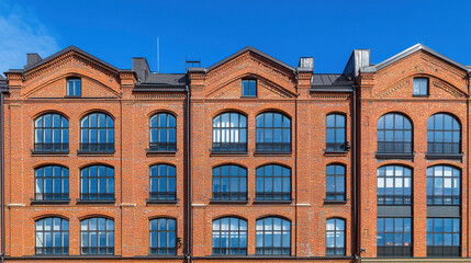 Fototapeta premium Classic Red Brick Multi-Story Building on Clear Day