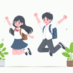 Children jumping, happy cute little cartoon kids. Excited children having fun together vector illustration