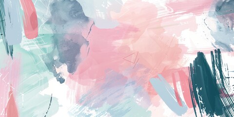 Abstract art, pink, blue, green brush strokes.