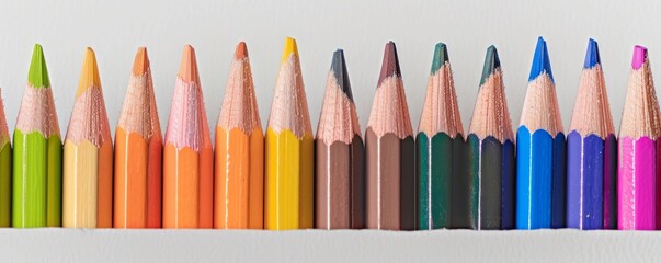Set of colored pencils arranged in a line, 4K hyperrealistic photo