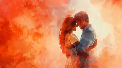 Loving couple in embrace, watercolour illuistration