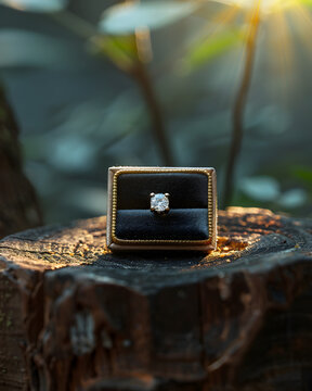 Single earing stud box jewelry, front angle view box display with varity of background.