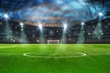 Football stadium with lights, empty football stadium, Ground, night 