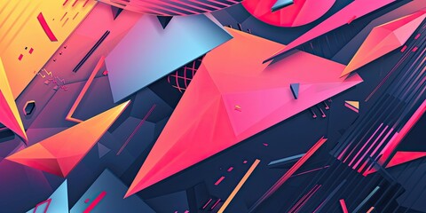 Abstract geometric shapes in pink and blue.