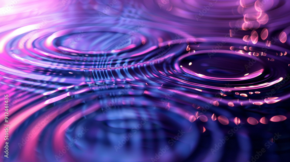 Poster an abstract design of concentric, overlapping circles in varying shades of purple and blue, creating