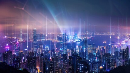 Obraz premium Night Cityscape with Lines and Lights