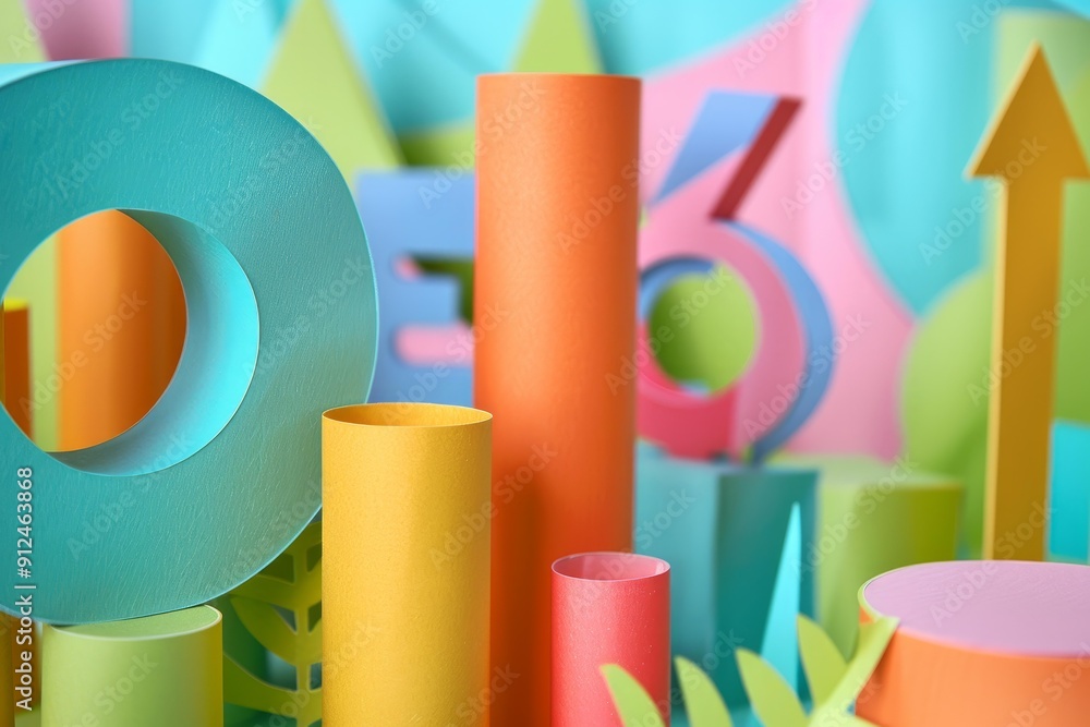 Poster colorful paper shapes creating an abstract and playful composition