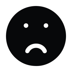 Black and white sad emoji icon. Vector illustration