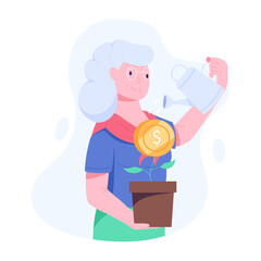 A flat style illustration of elderly money 