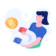 A flat illustration of money attraction 