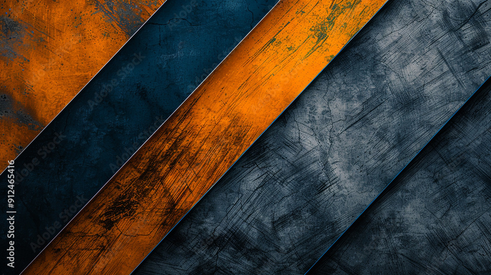 Poster a minimalist abstract design with sharp, clean lines in deep blue and bright orange, intersecting at