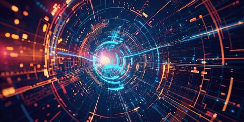 Obraz premium Abstract digital tunnel with glowing lines.