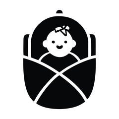 Obraz premium Black and white illustration of a baby girl in a swaddle blanket. Vector illustration