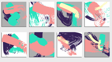 Set of creative artistic cards with hand painted brush strokes