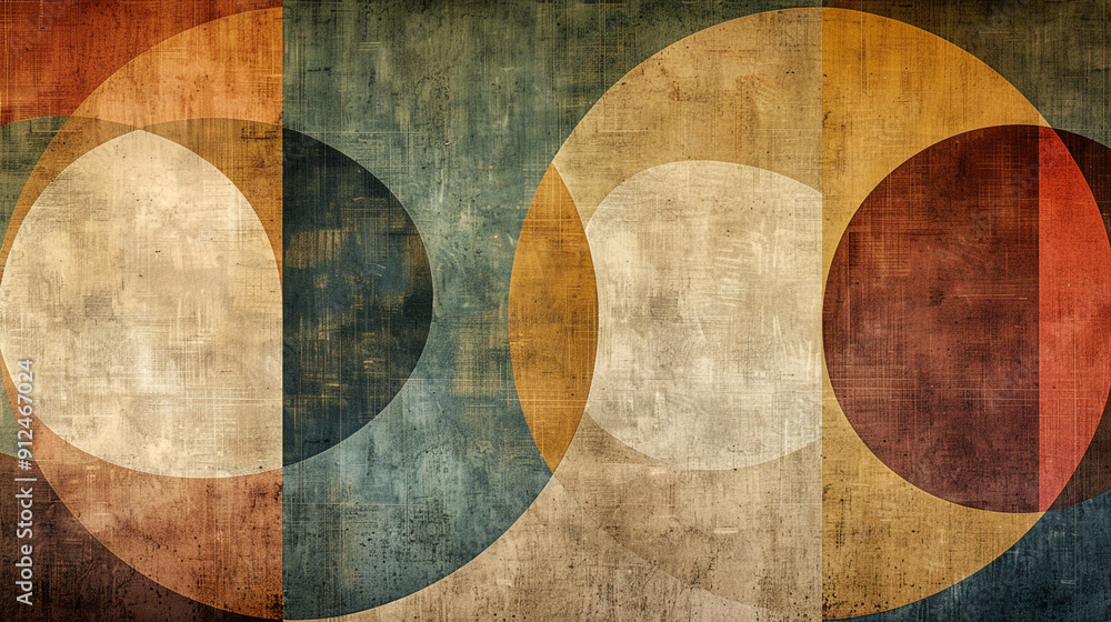 Poster a nostalgic wallpaper featuring a mid-century modern pattern of overlapping circles and lines in mut