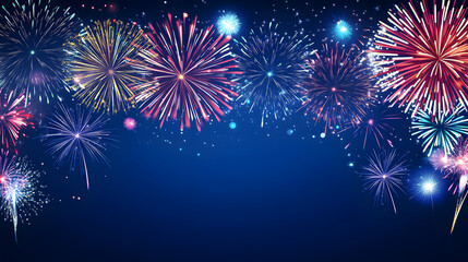 Fototapeta premium Colorful Fireworks on sky background with free copy space for text