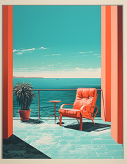 Coastal Balcony View with Vibrant Colors and Relaxing Ambiance