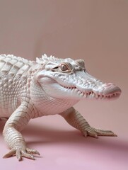 Naklejka premium Albino crocodile. Studio photography of an animal in white color.
