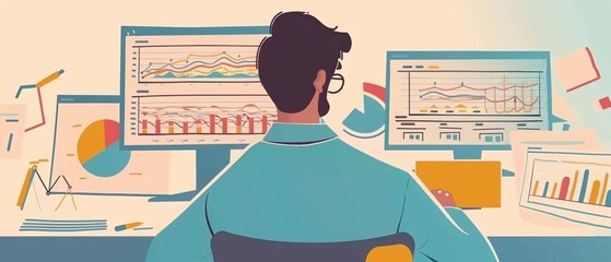 Finance analyst analyzing investment portfolios and financial statements evaluating market performance