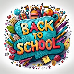 Colorful Back to School Globe and logo with Educational Supplies - Pencils, Notebooks, and Calculator - Ideal for Classroom Decor, School Promotions