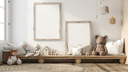 blank frame mockups in a children's room