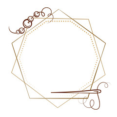 Elegant hexagonal frame adorned with a vintage style beads thread and a needle. Perfect for sewing, crafting, and DIY, evoking nostalgia and creativity
