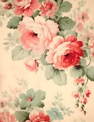 Gardinen A charming vintage floral scrapbook page featuring large red and pink blossoms with green leaves. The nostalgic design and soft colors create a timeless and elegant look. © Minimal Mocks